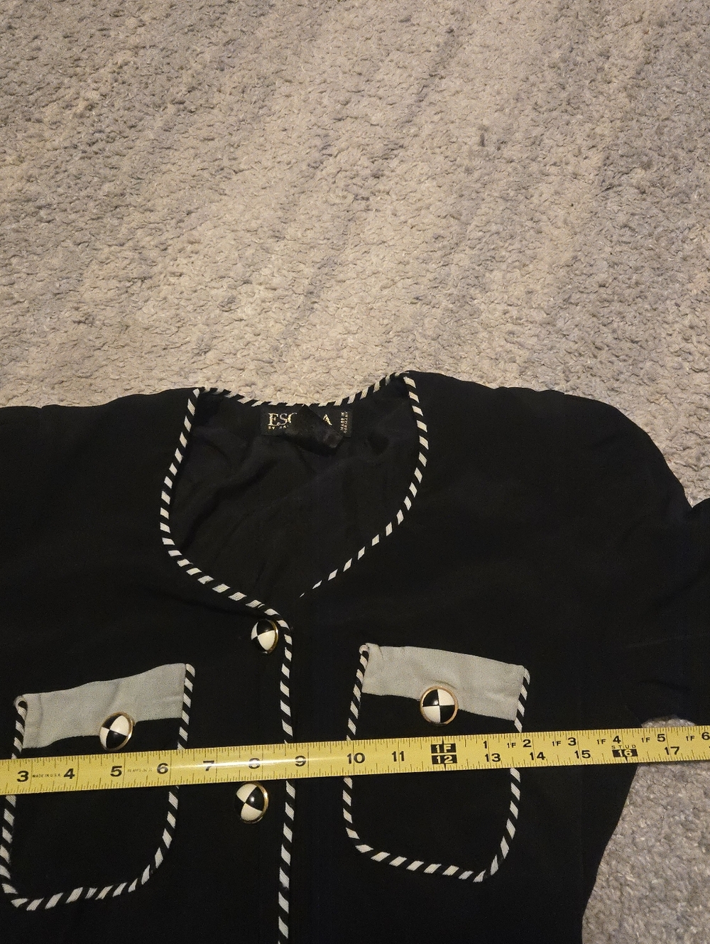 Rare Vintage Escada Black Short Sleeve Mini Dress White Contrast Trim Sz 34 - Picture 4 of 10